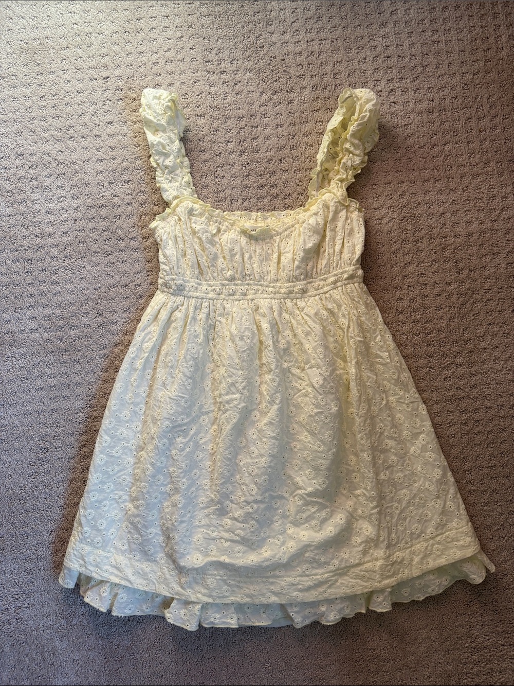 Altar’d State light yellow Eyelet Sundress with Ruffled Straps - Size Small